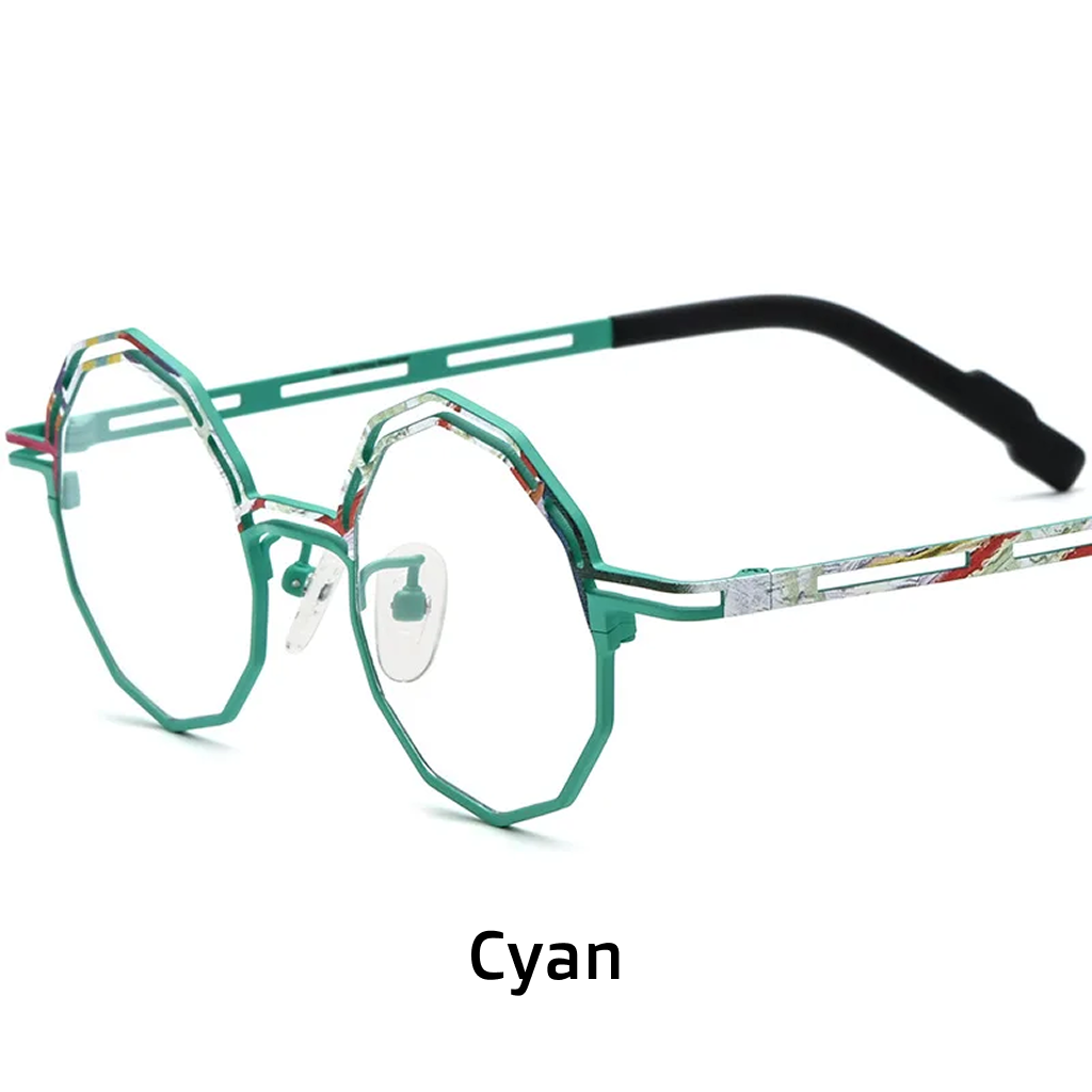 Titanium Polygon Optical Frames – Unisex Color-Spliced Prescription Eyeglasses