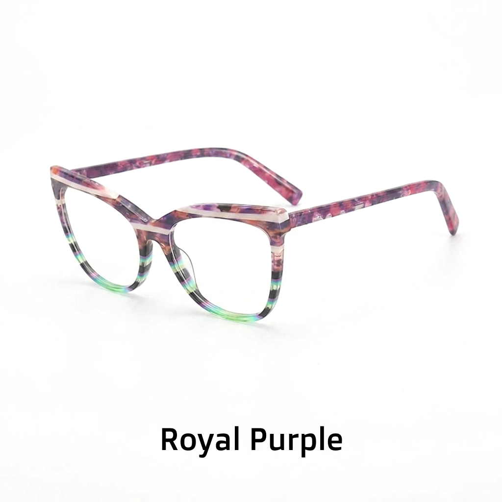 Acetate Cat Eye Optical Glasses Frame – Color Block Striped