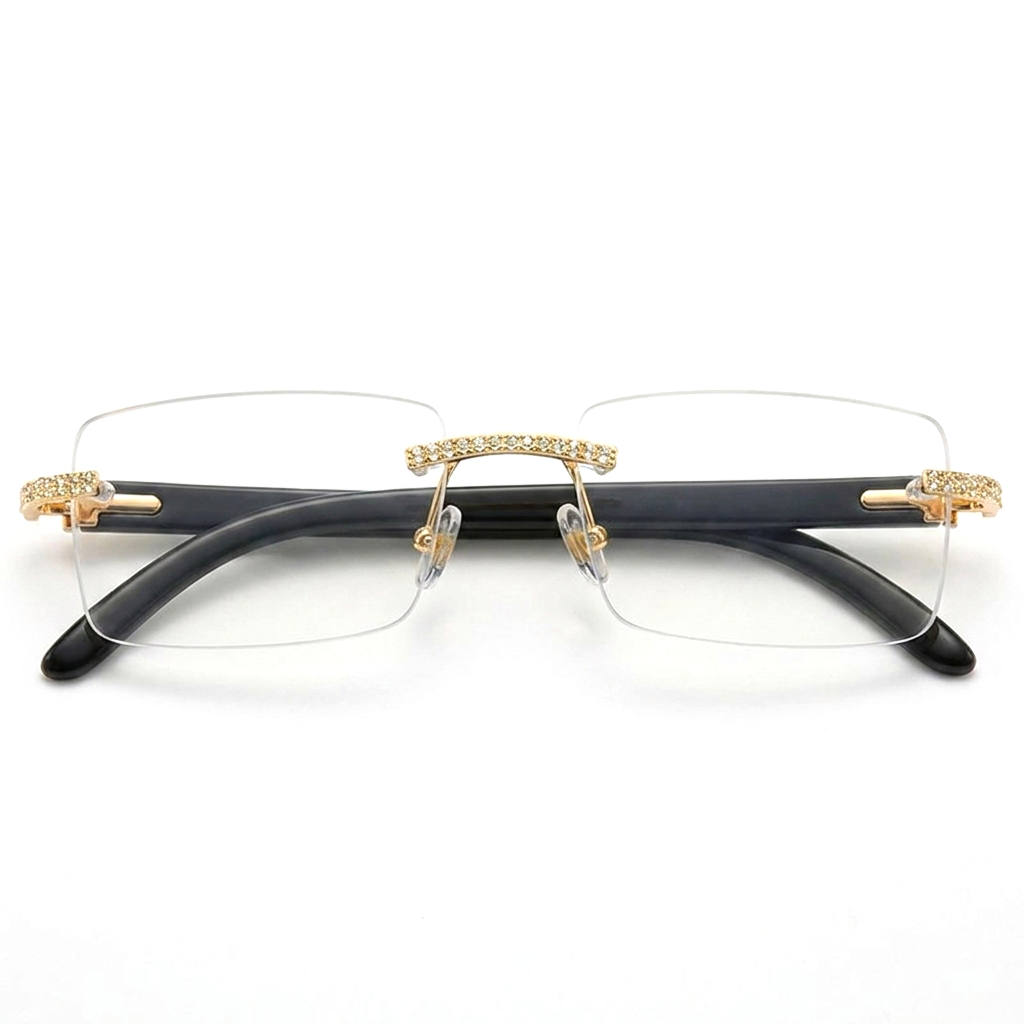 Diamond-Encrusted Rimless Bull-Horn Optical Frames – Unisex