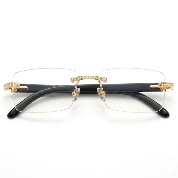 Diamond-Encrusted Rimless Bull-Horn Optical Frames – Unisex