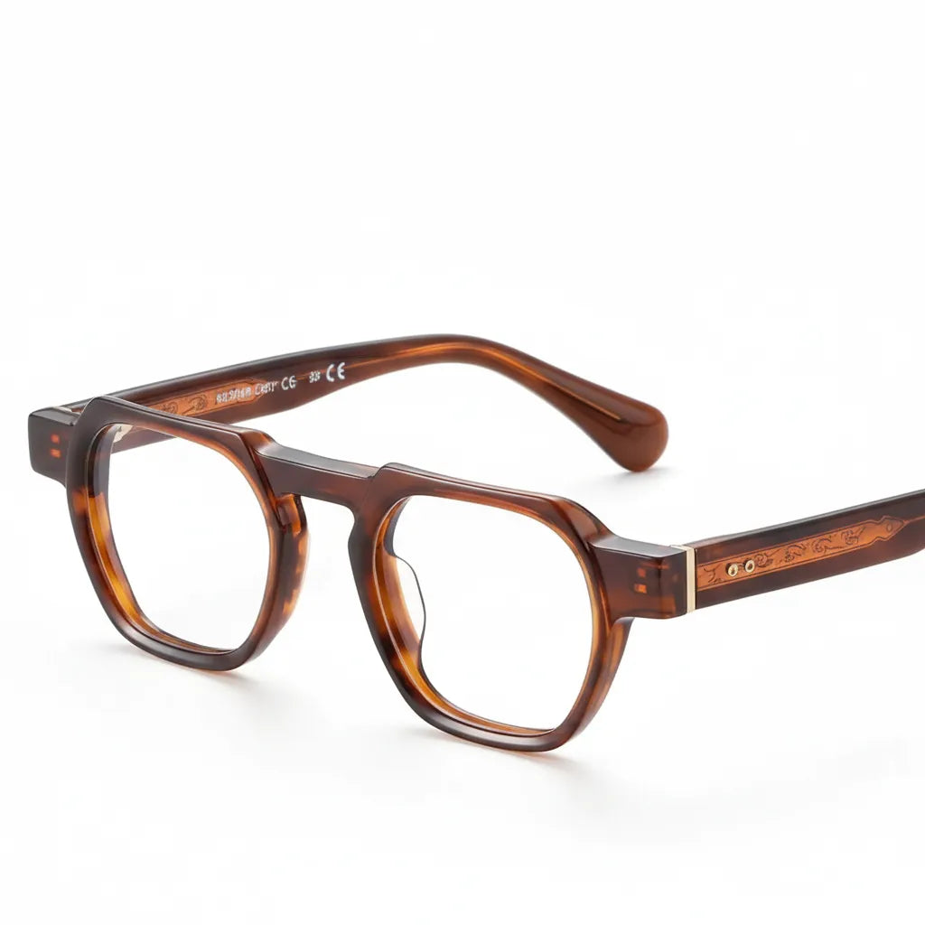 Retro Polygonal Optical Glasses Frame - Wide Edge Acetate Eyewear