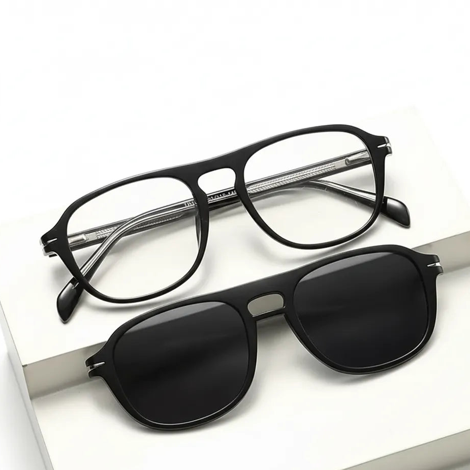 Magnetic Clip-On Polarized Sunglasses - Double Beam Optical Frames
