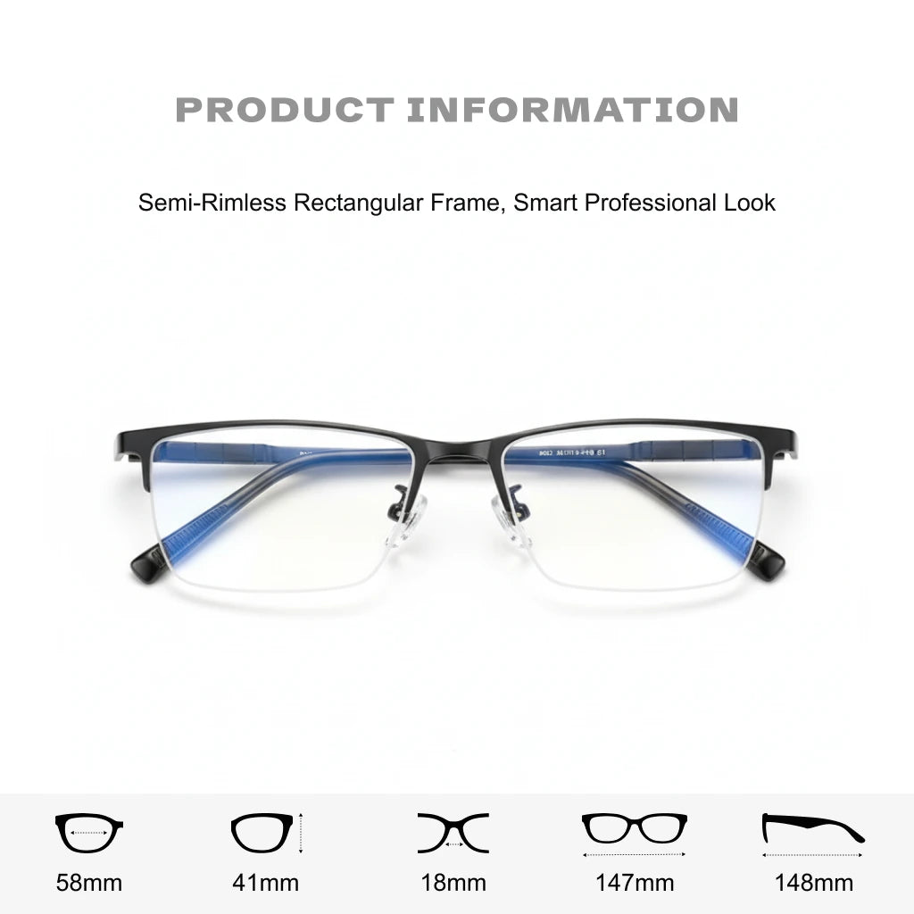 Pure Titanium Half Frame Square Eyeglasses - Business Optical Prescription Frame