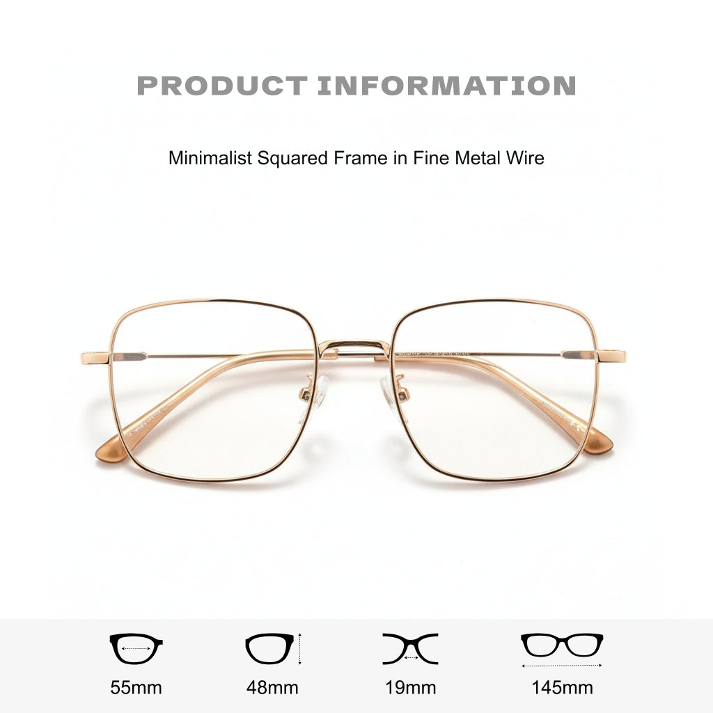 Magnetic Clip-On Polarized Square Eyeglasses Frame - Unisex Metal Optical Frame