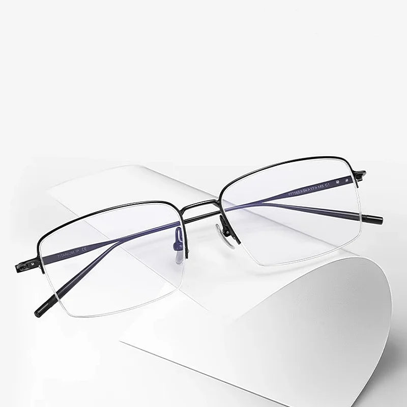 Titanium Half-Frame Reading Glasses with Anti-Blue Light