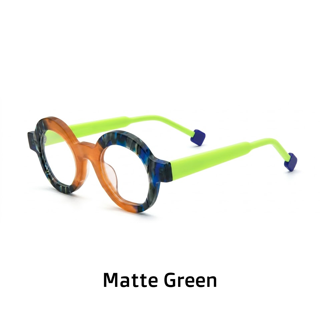 Round Acetate Eyeglass Frames – Wide Edge Multicolor Matte