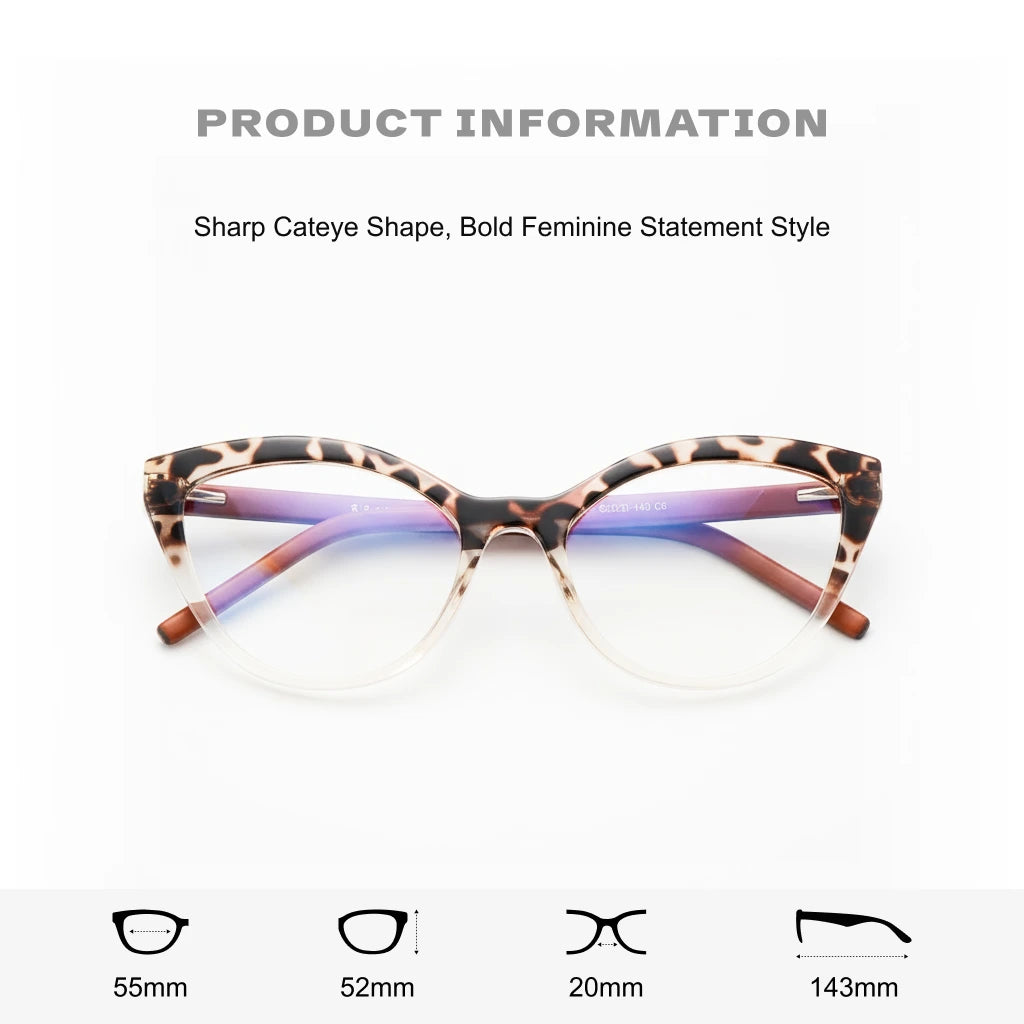 TR90 Retro Cat Eye Glasses Frame - Anti Blue Light Optical Prescription Eyewear