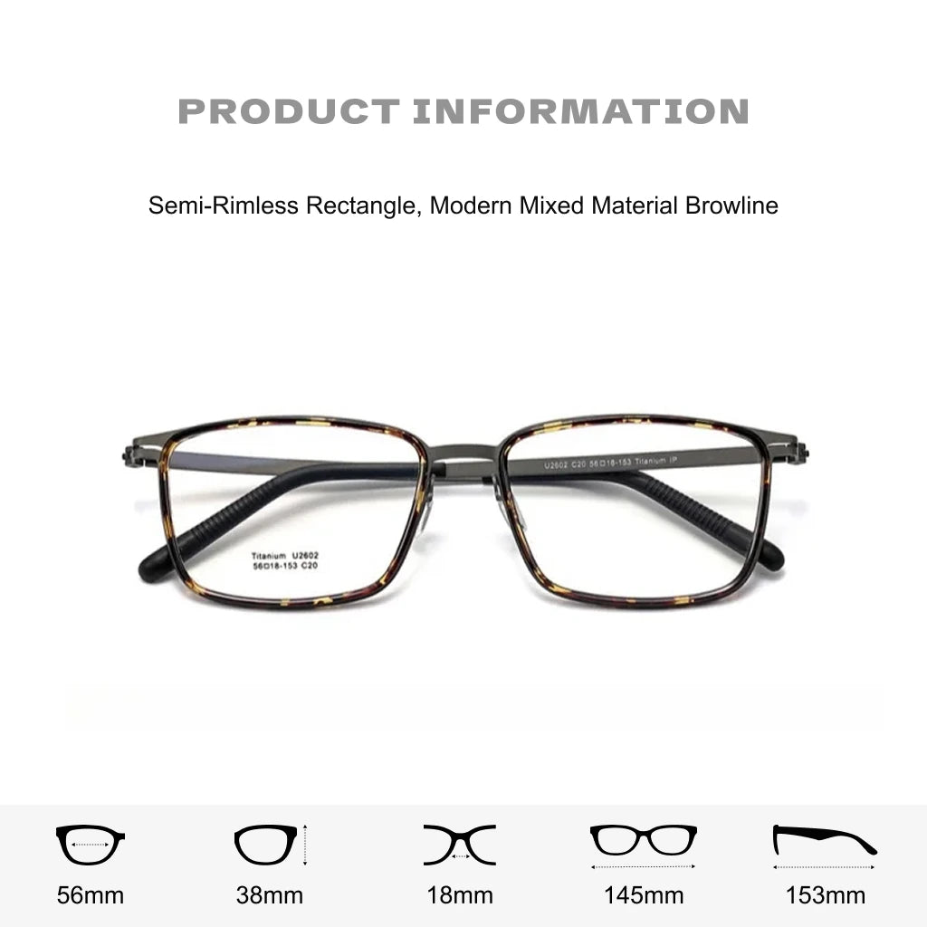 Ultra Light Titanium Eyeglass Frame - Business Square Optical Glasses 2602