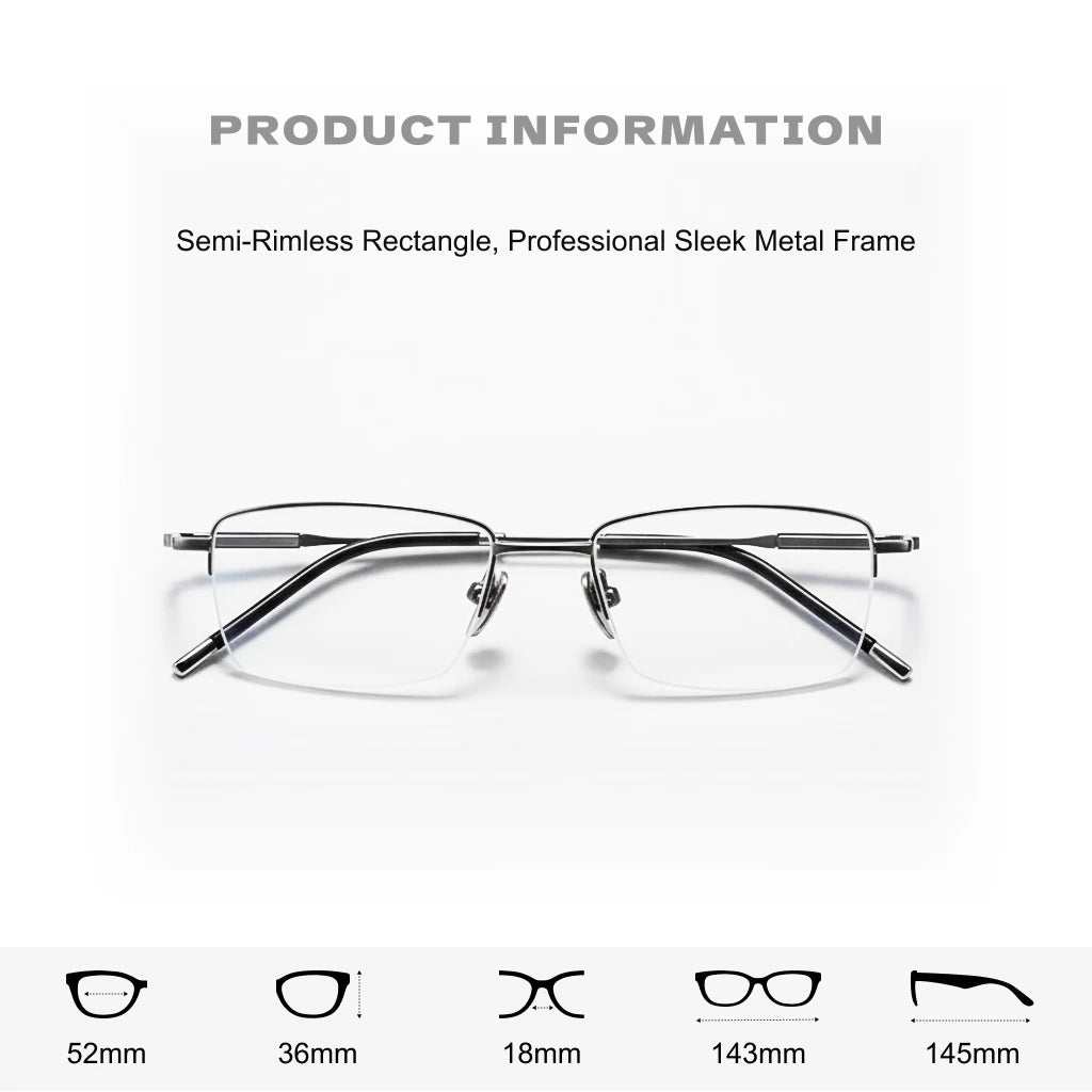Ultra Light 8g Titanium Half-Frame Eyeglasses - Optical Prescription Frames