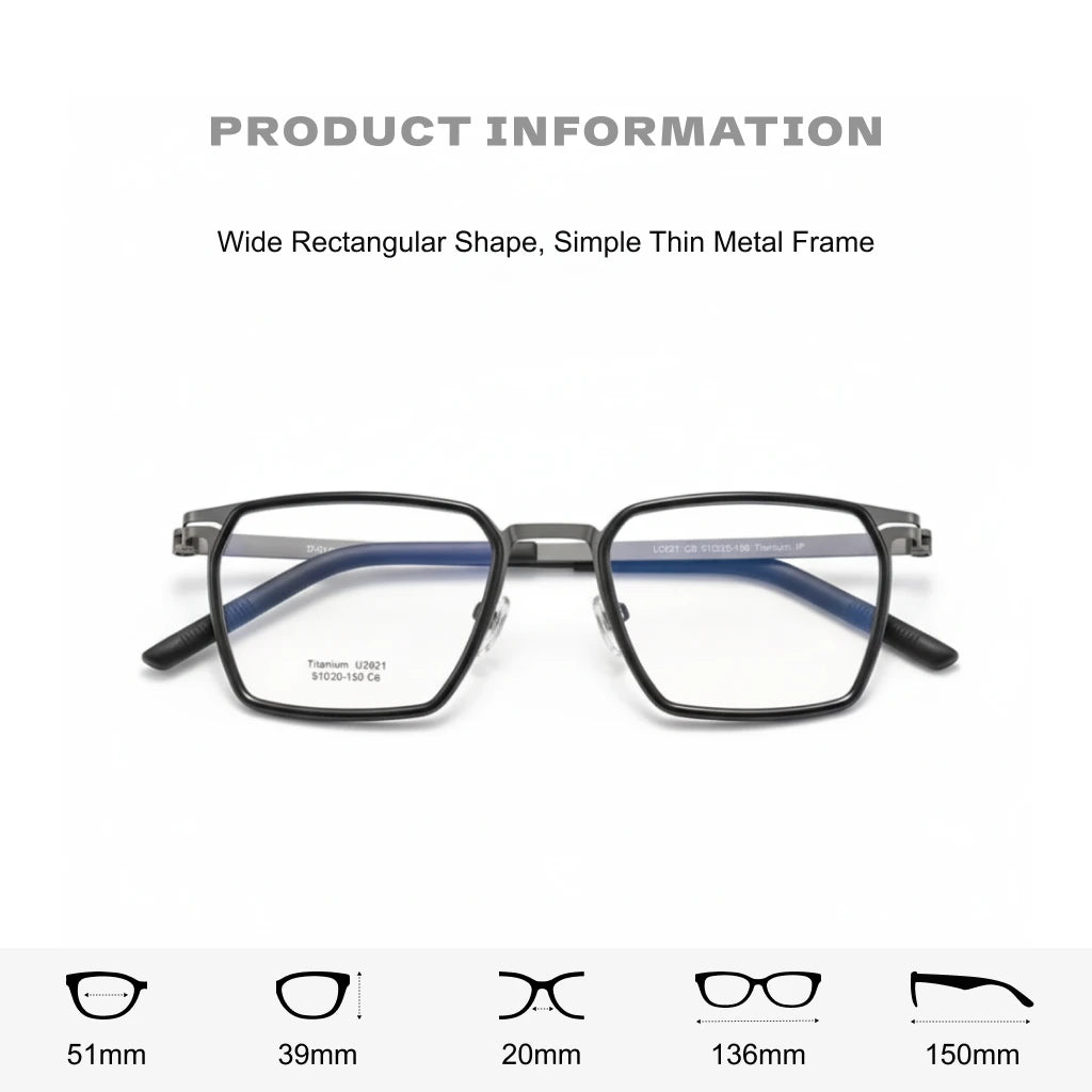 Ultra-Light Titanium Polygonal Eyeglasses Frame with Blue Light Protection