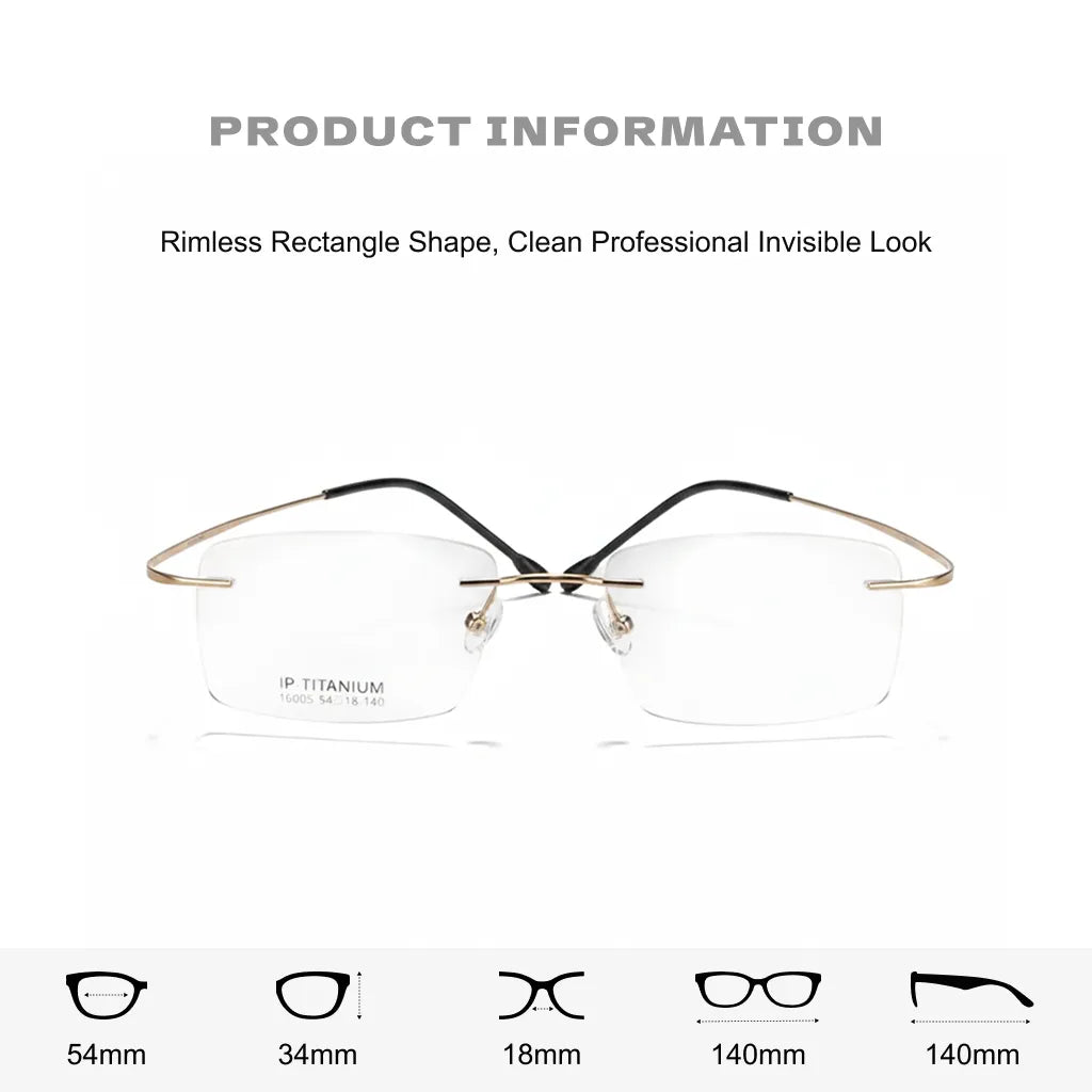 Ultra-Light Titanium Rimless Glasses Frame - Business Square Optical