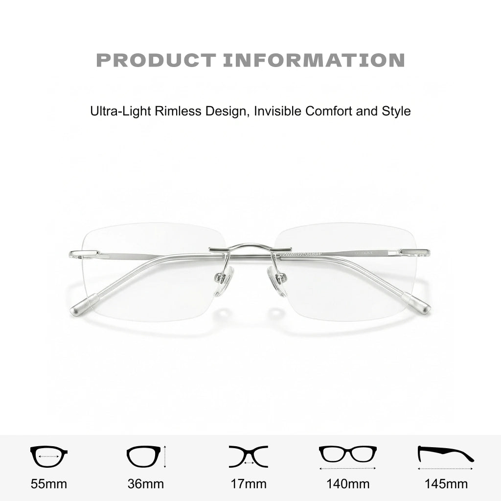 Pure Titanium Frameless Glasses - Retro Square Optical Frame Model 6003
