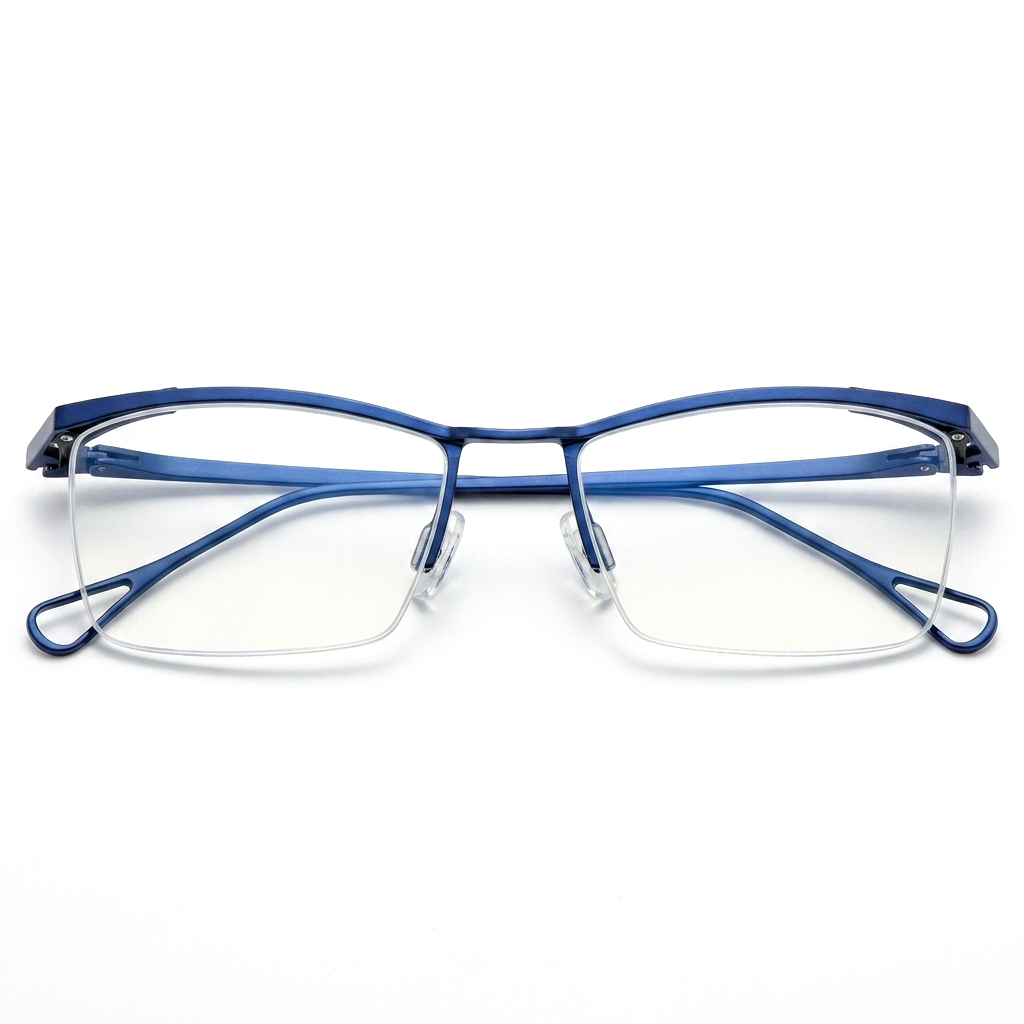 Titanium Semi-Rimless Square Optical Frames – Unisex Prescription Eyeglasses