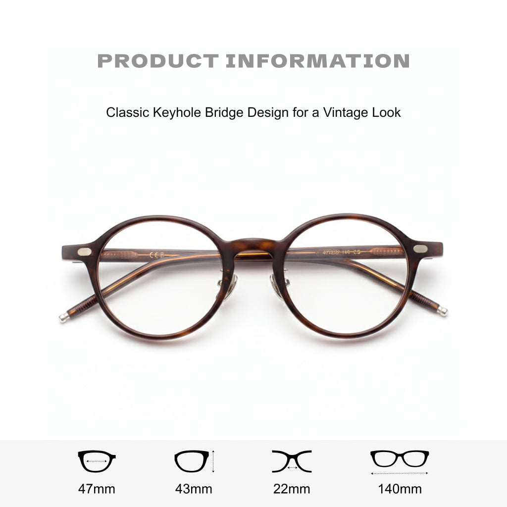 Anti-Blue Light Round Eyeglasses Frame - Handmade Optical Prescription