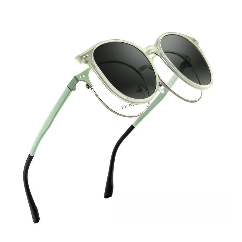 Polarized Magnetic 2-in-1 Round Prescription Sunglasses - Alloy Frame