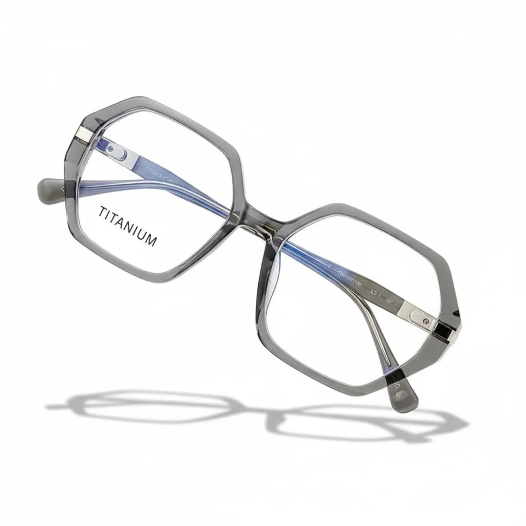 Ultra-Light Titanium Polygonal Eyeglass Frame for Women - Model 57025