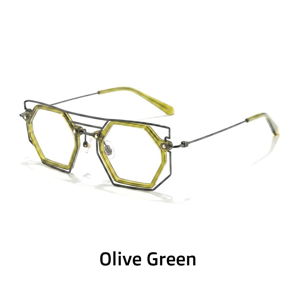 Nischendesigner-Polygon-Persönlichkeitsbrillengestell, quadratische Retro-Literaturmode, optische Myopiebrille mit Sehstärke, großes Gesicht