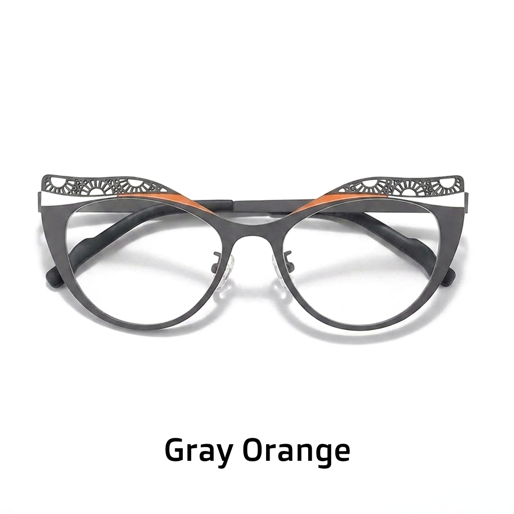 Titanium Cat Eye Optical Glasses Frame – Two-Tone Color Block Unisex