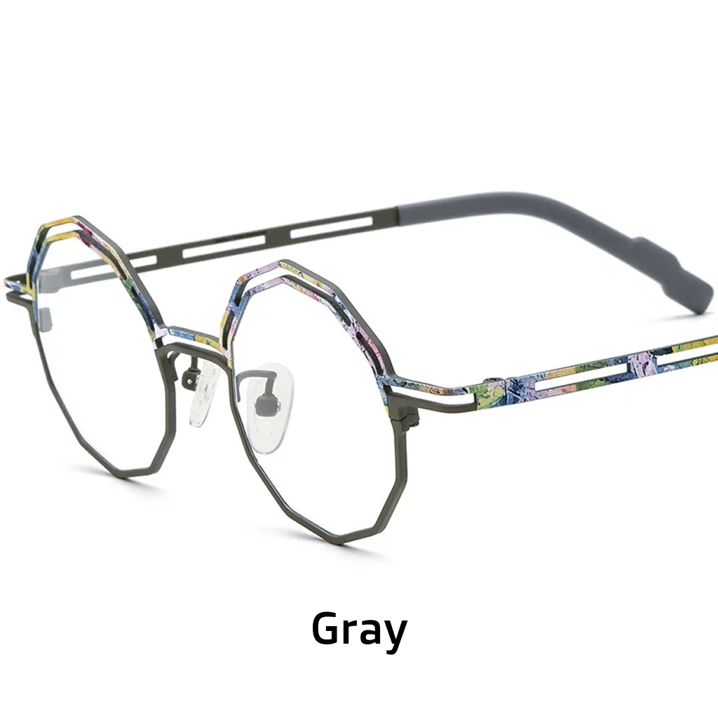 Titanium Polygon Optical Frames – Unisex Color-Spliced Prescription Eyeglasses