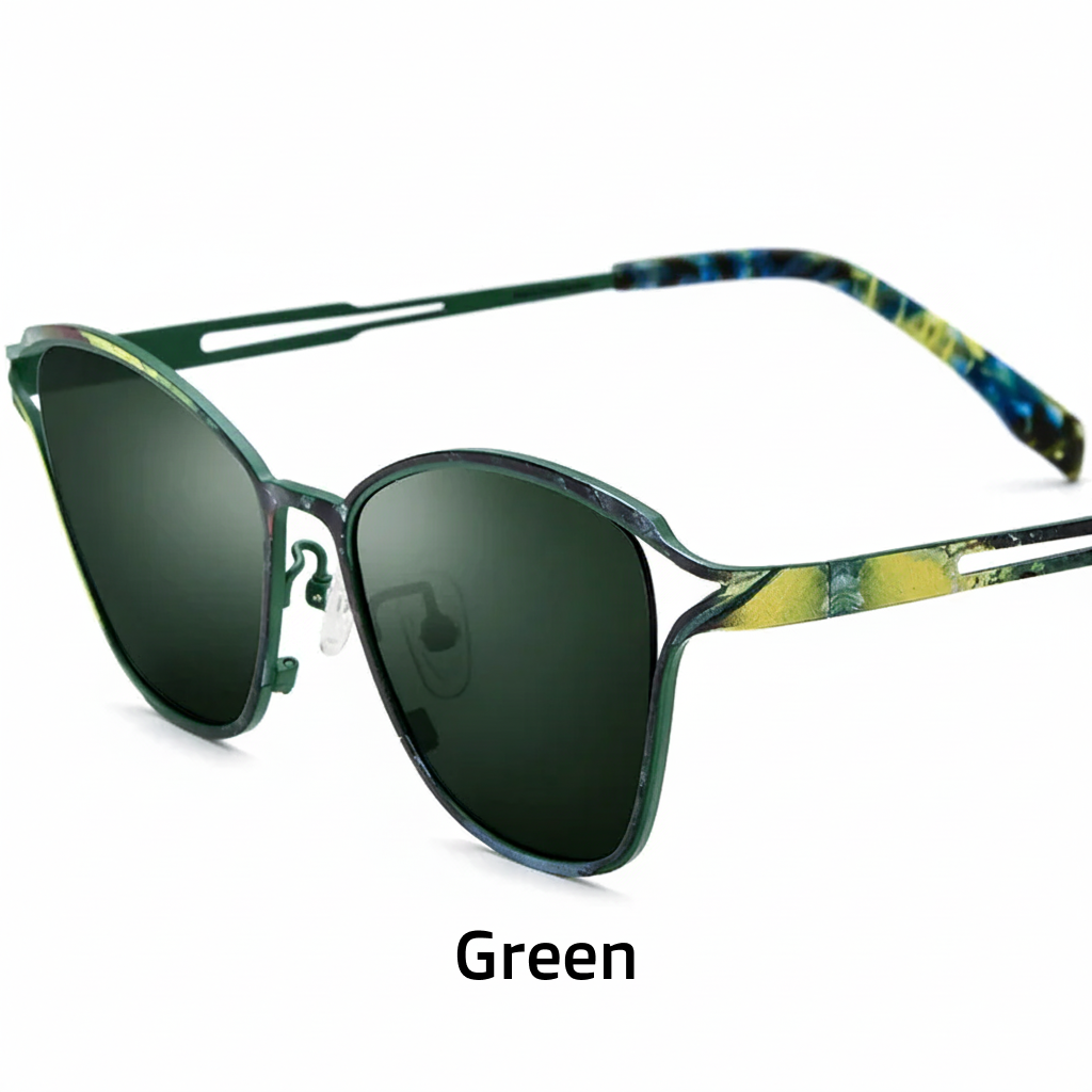 Cat Eye Titanium Polarized Sunglasses UV400 Spliced Color