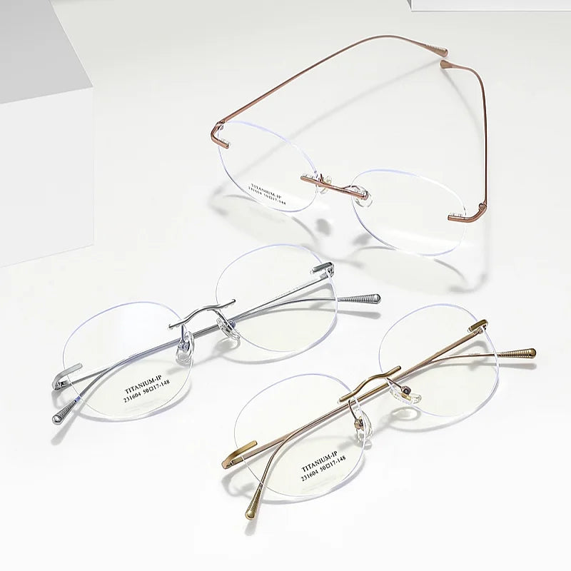 Ultra-Light Titanium Round Rimless Eyeglasses - Prescription Ready Optical Frames