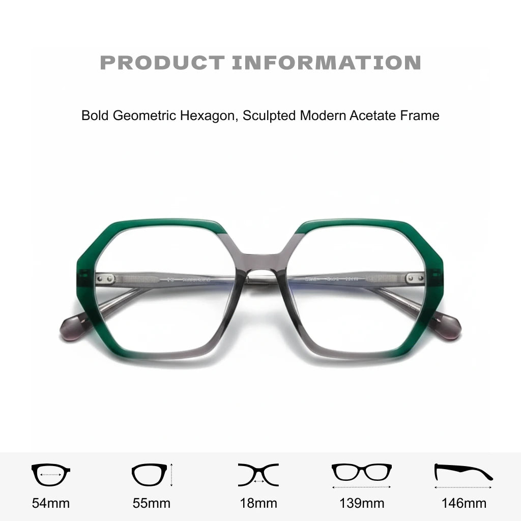 Ultra-Light Titanium Polygonal Eyeglass Frame for Women - Model 57025