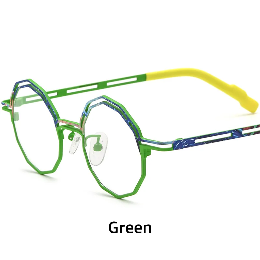 Titanium Polygon Optical Frames – Unisex Color-Spliced Prescription Eyeglasses