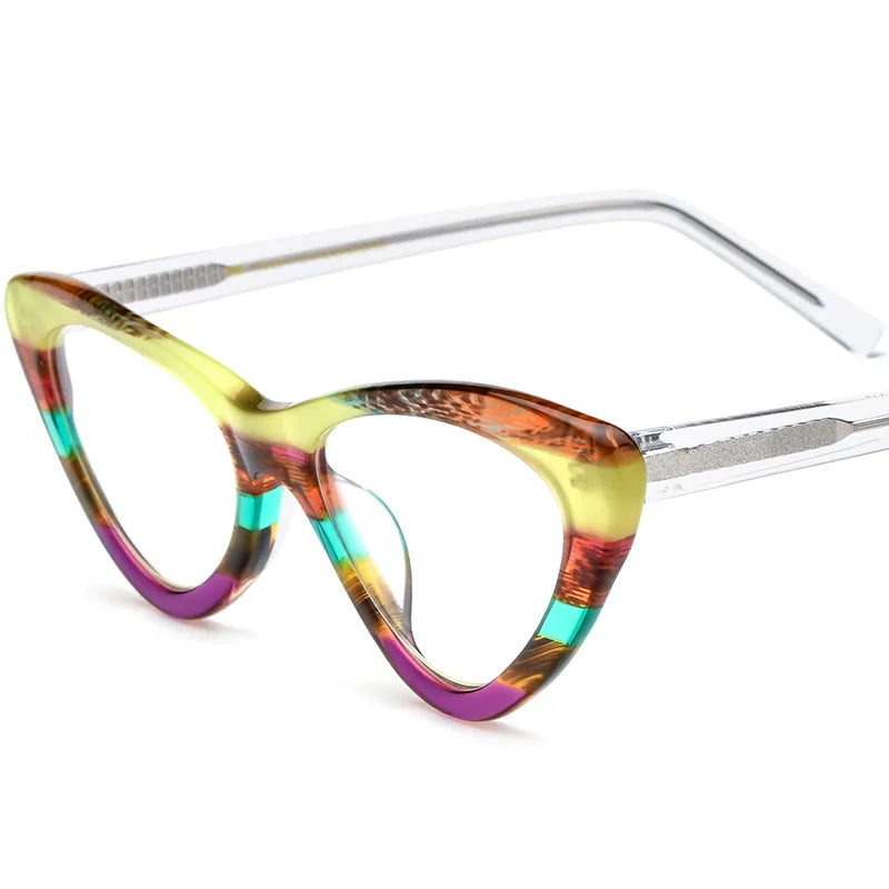 Spliced Color Cat Eye Acetate Optical Eyeglass Frames