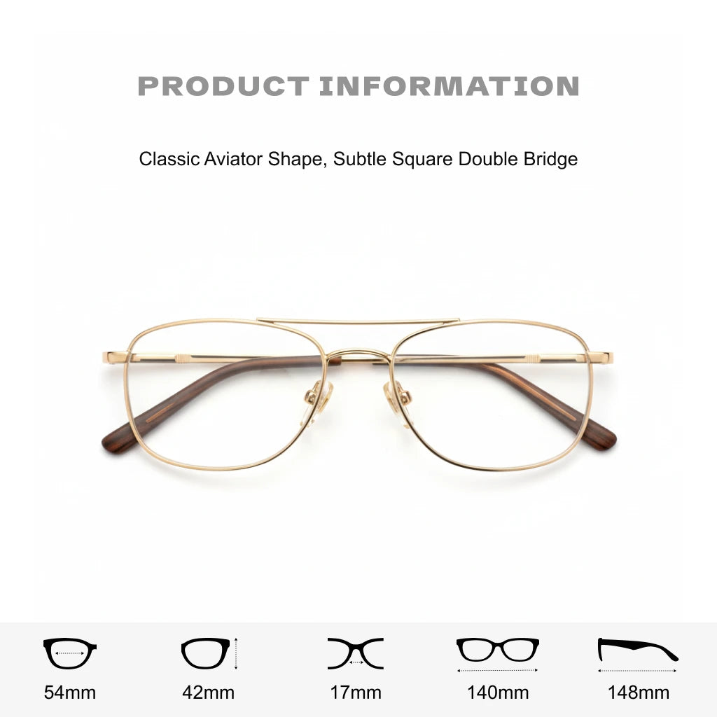 Titanium Double Beam Eyeglass Frame with Sandalwood Temples - Model 606