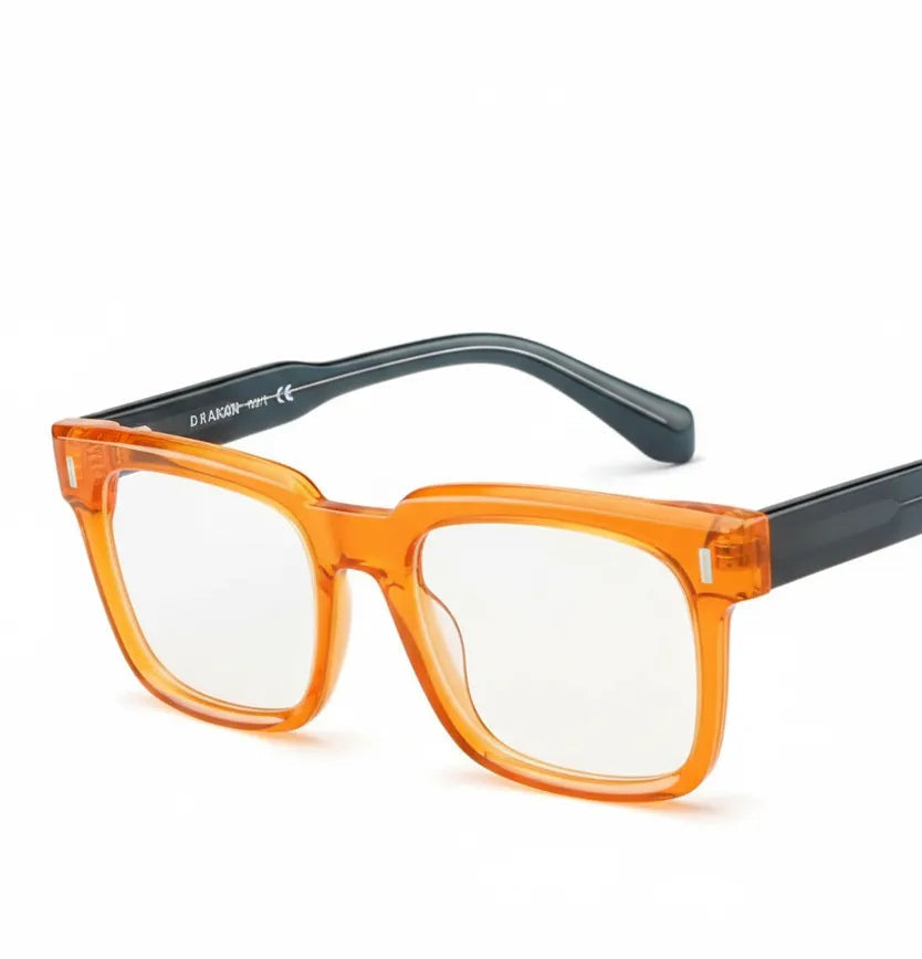 Retro Square Acetate Glasses Frame - Anti-Blue Light Optical Prescription Eyewear