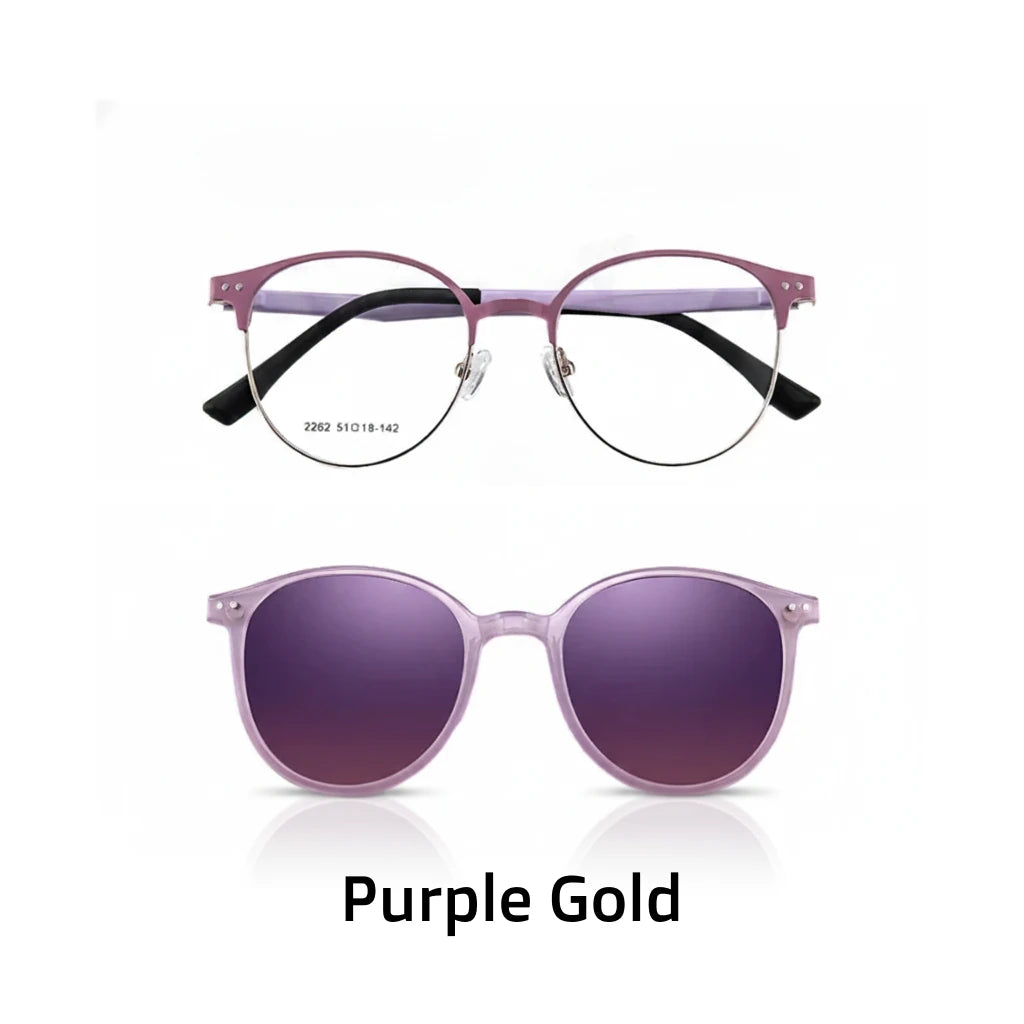 Polarized Magnetic 2-in-1 Round Prescription Sunglasses - Alloy Frame