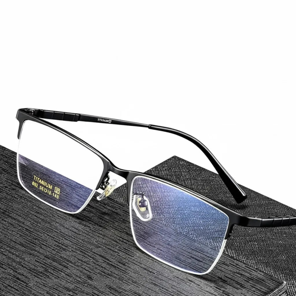 Pure Titanium Half Frame Square Eyeglasses - Business Optical Prescription Frame