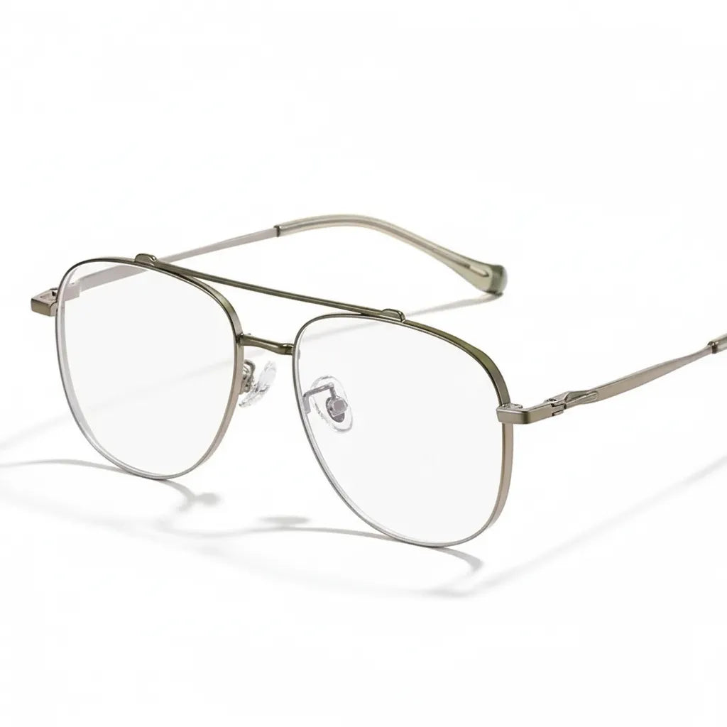 Pure Titanium Polygonal Eyeglasses Frame - Retro Double Beam Design