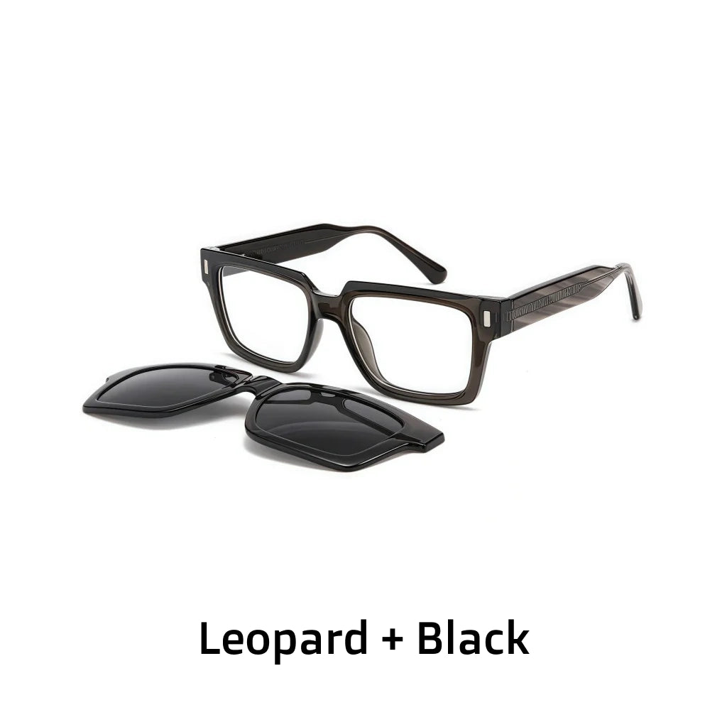 Acetate Magnetic Eyeglasses - Ultra-Lightweight 2-in-1 Polarized Square Frames