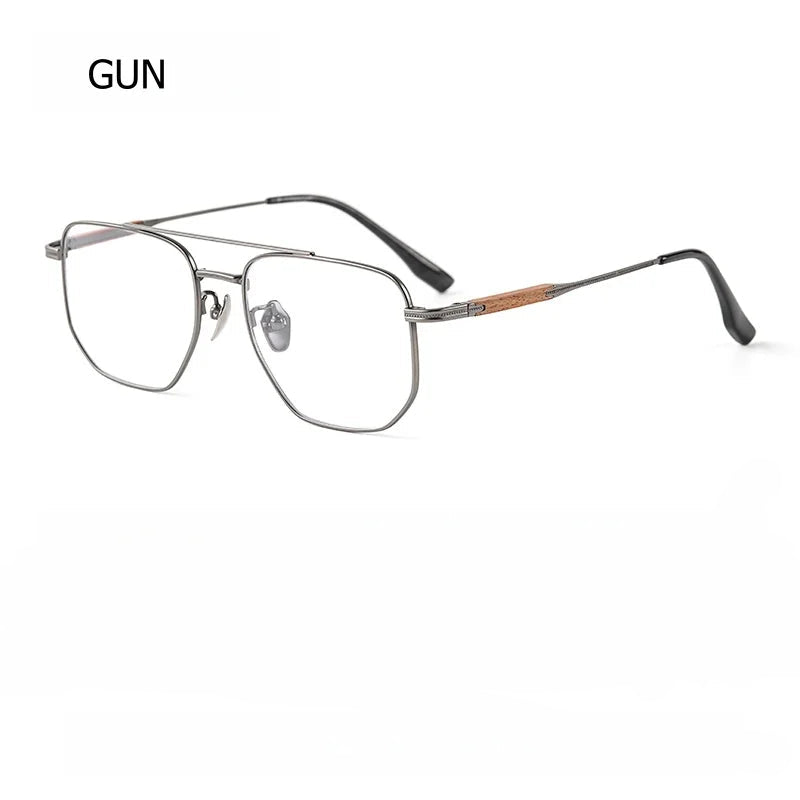 Titanium Double Beam Eyeglass Frame with Sandalwood Temples - Model 606