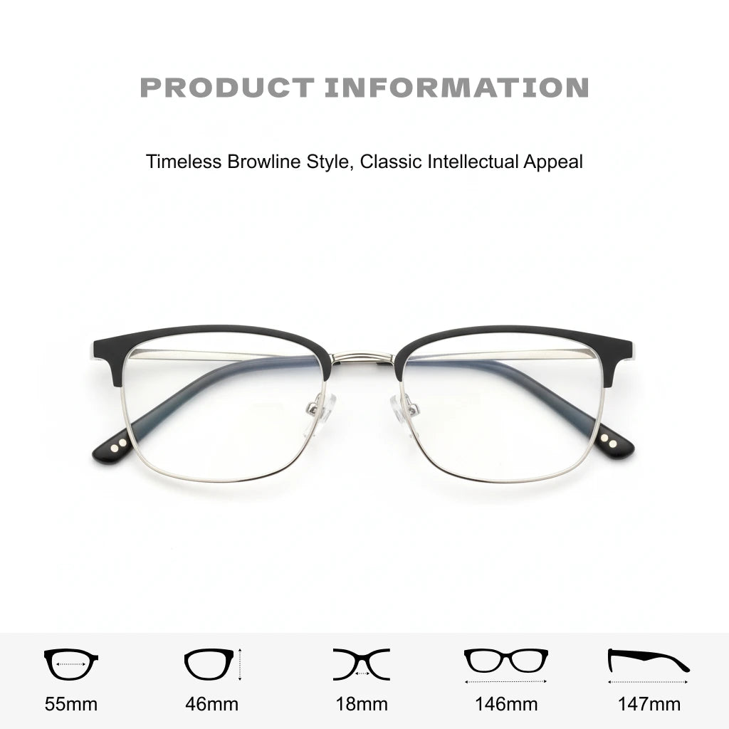 Retro Square Metal Eyeglasses Frame - Unisex Prescription Optical Glasses 9713