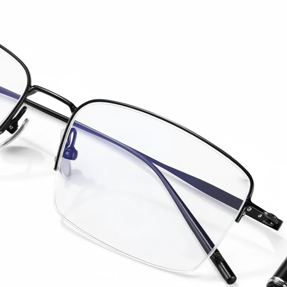 Titanium Half-Frame Reading Glasses with Anti-Blue Light