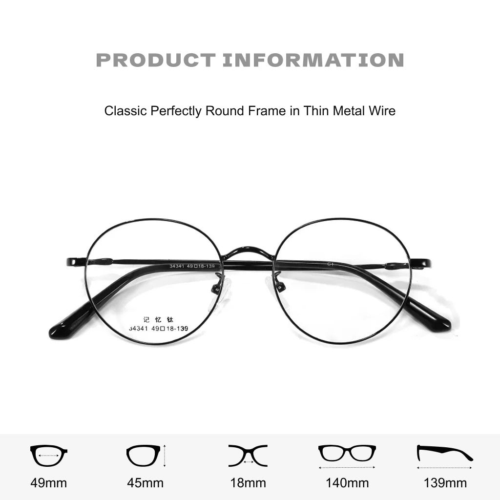 Memory Titanium Eyeglass Frame - Ultra Light Retro Round Optical Prescription Glasses