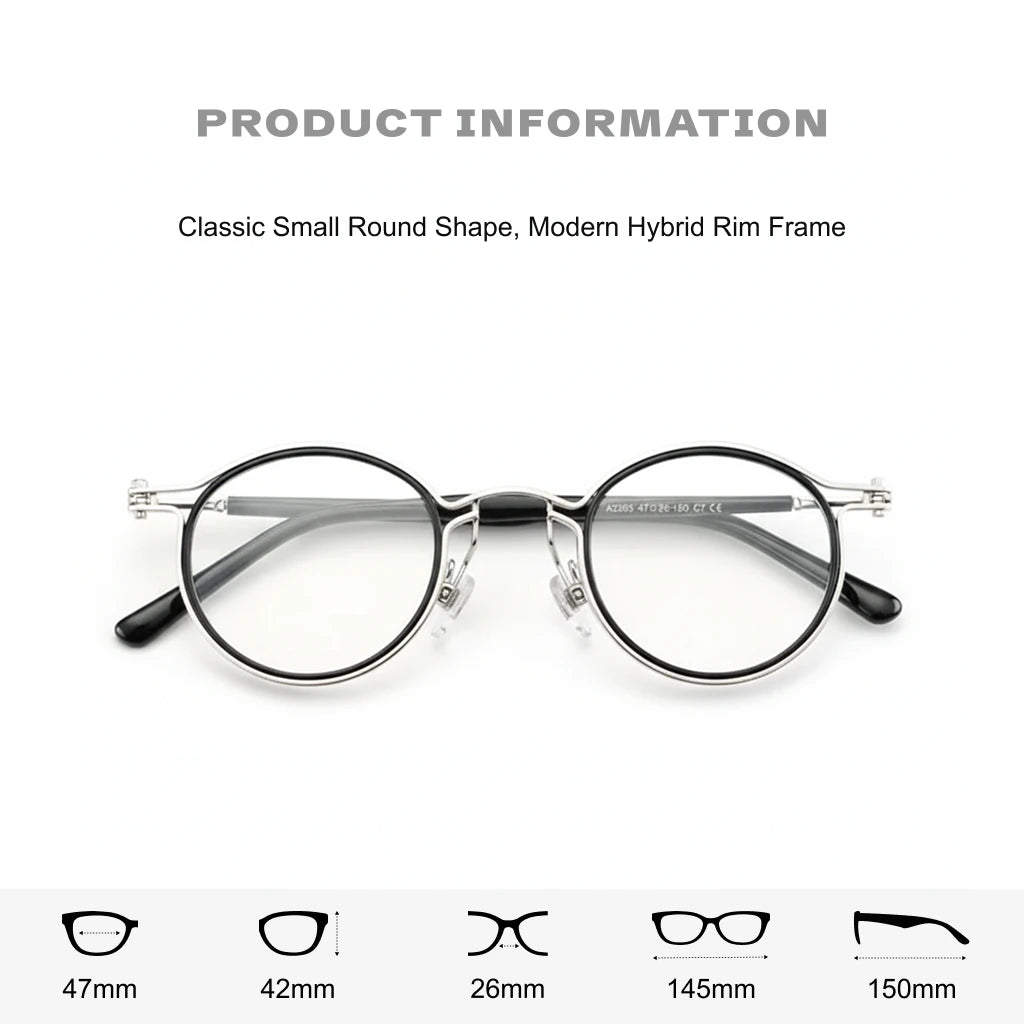 Retro Round Metal Eyeglass Frame - Ultra Light TR Optical