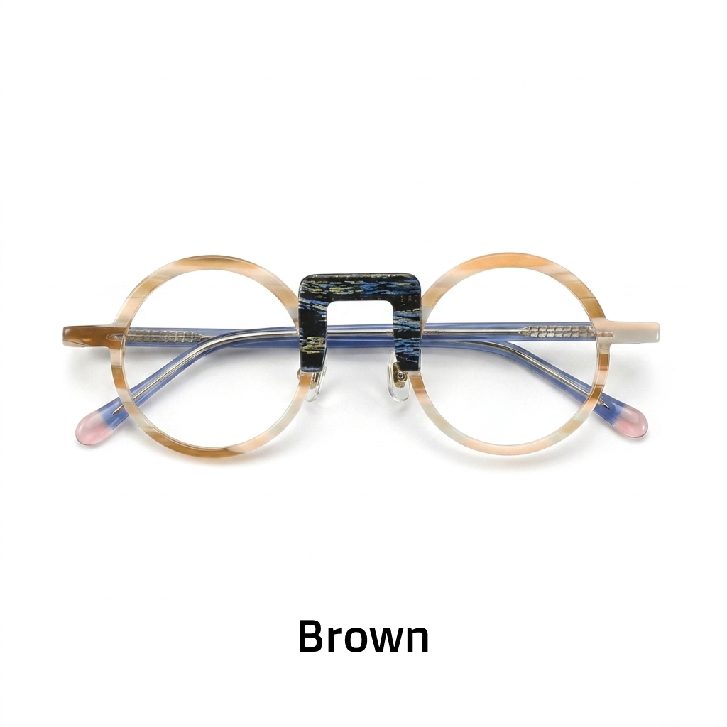 Rundes optisches Brillengestell aus Acetat – Unisex-Patchwork-Farbe