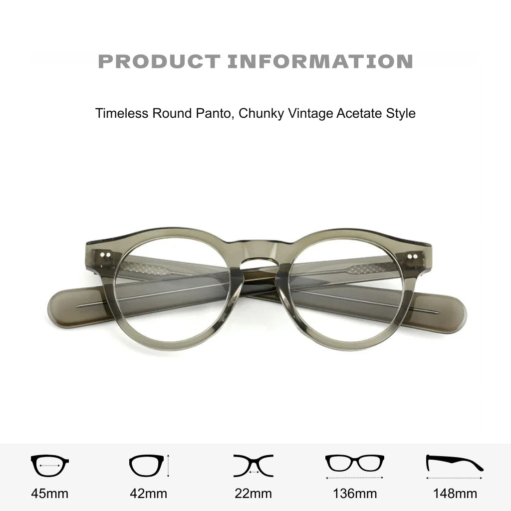 Retro Round Acetate Eyeglass Frames - Unisex Optical Prescription Glasses