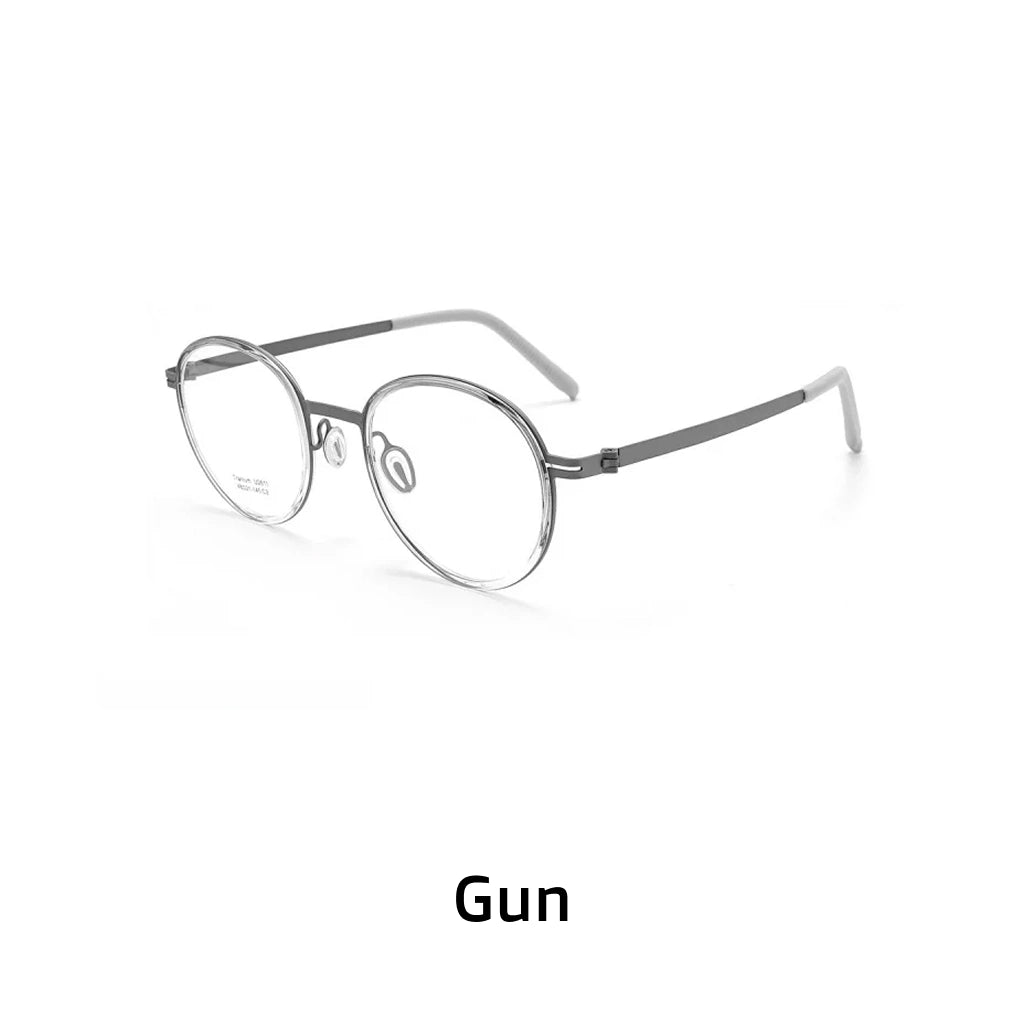 Pure Titanium Round Eyeglass Frame - Ultra Light Retro Optical Glasses