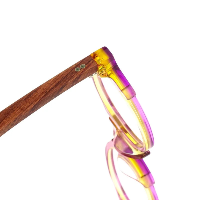 Retro Round Eyeglass Frame with Wooden Temples