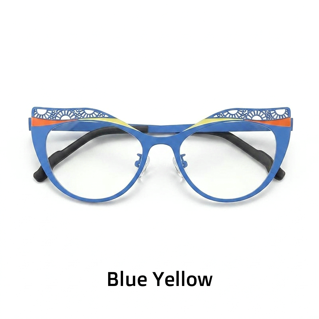 Titanium Cat Eye Optical Glasses Frame – Two-Tone Color Block Unisex