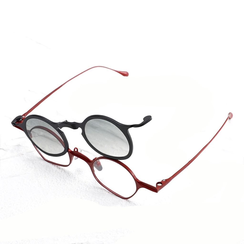 Titanium Round Optical Frames with Magnetic Clip-On Sunglasses – Unisex