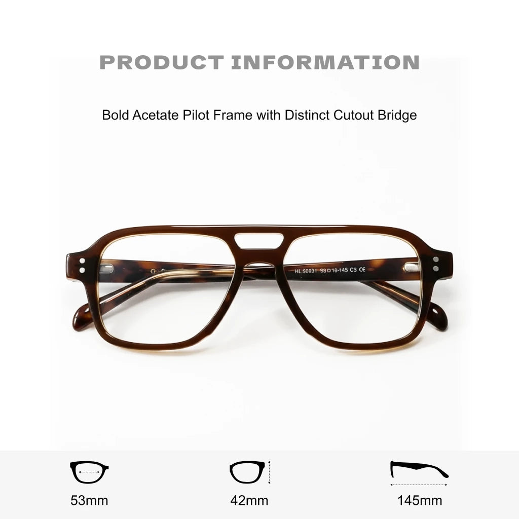 Retro Double Beam Acetate Eyeglasses Frame - Unisex Optical Prescription Glasses