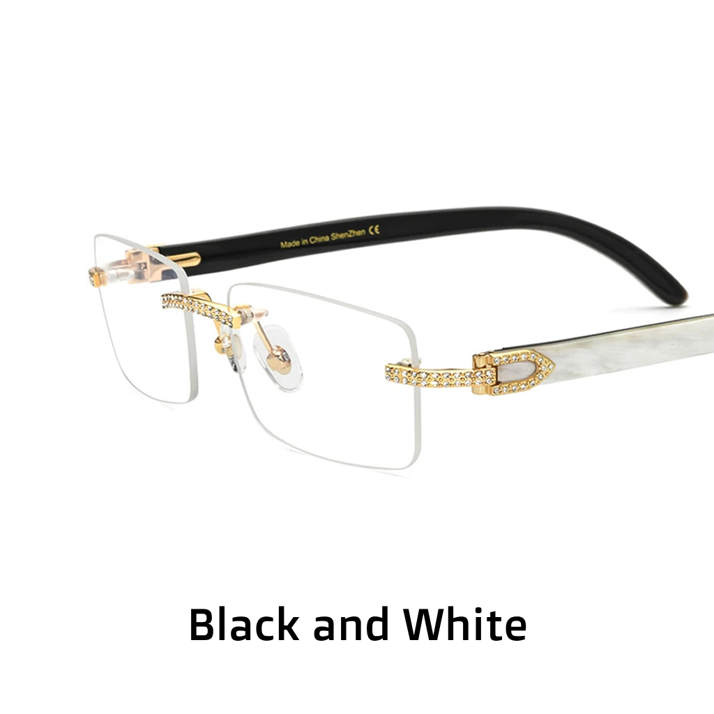 Diamond-Encrusted Rimless Bull-Horn Optical Frames – Unisex