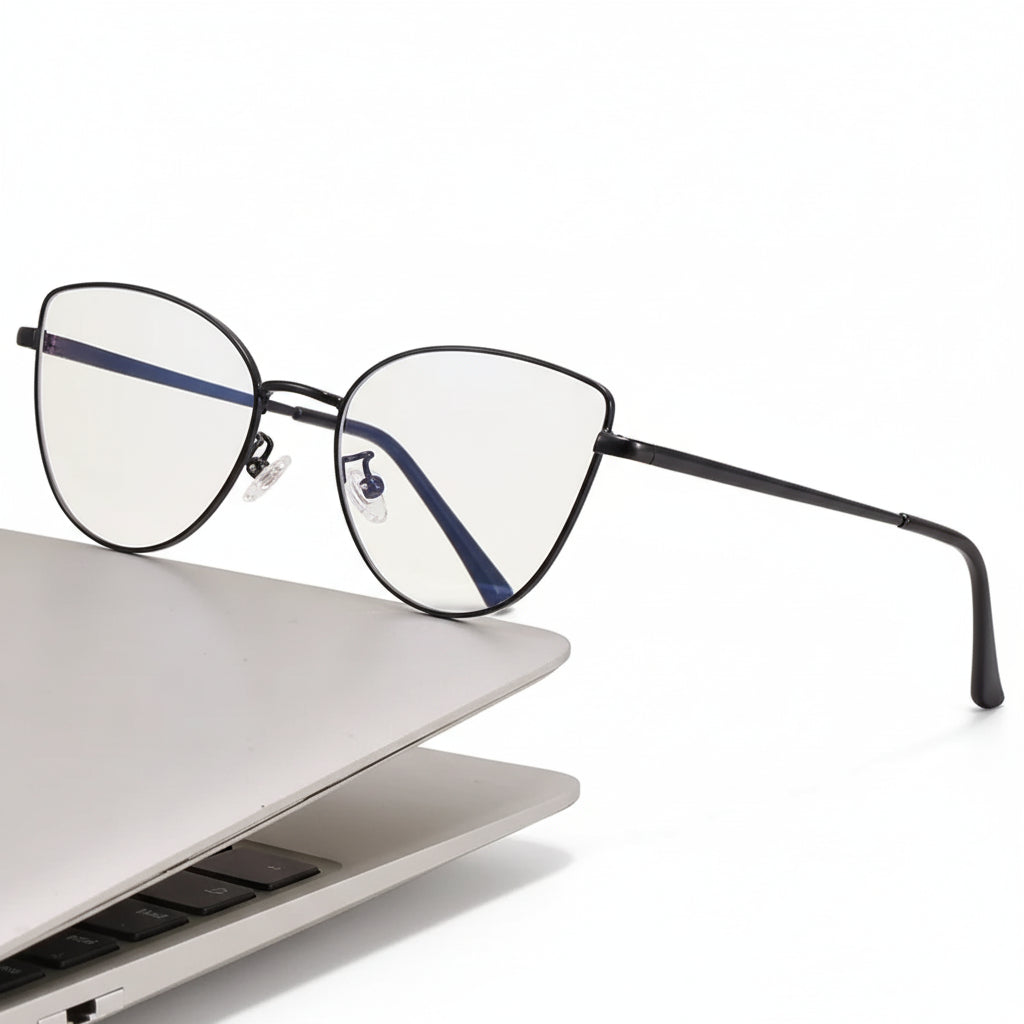 Retro Cat Eye Metal Eyeglass Frame with Blue Light Protection