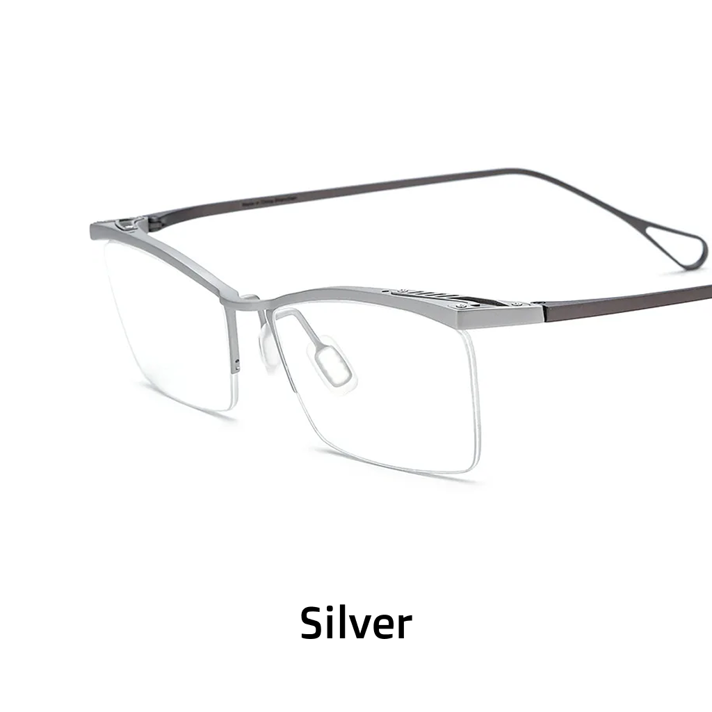 Titanium Semi-Rimless Square Optical Frames – Unisex Prescription Eyeglasses