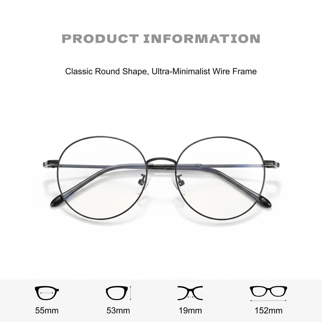 Ultra Light Retro Round Alloy Eyeglass Frames - Unisex Optical Prescription Glasses